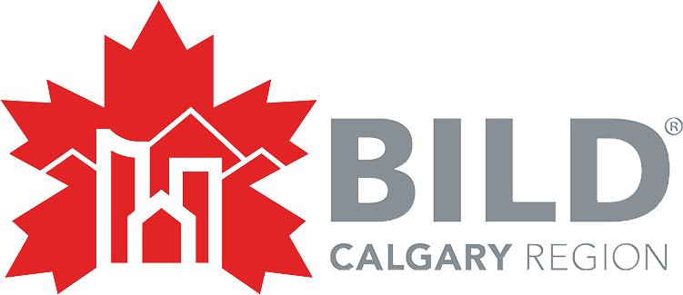 Logo of Product 4d91dfd1c52a1473b9474b26f196b68e featuring a red maple leaf with a black house design, accompanied by the text "BILD Calgary Region" in grey font.